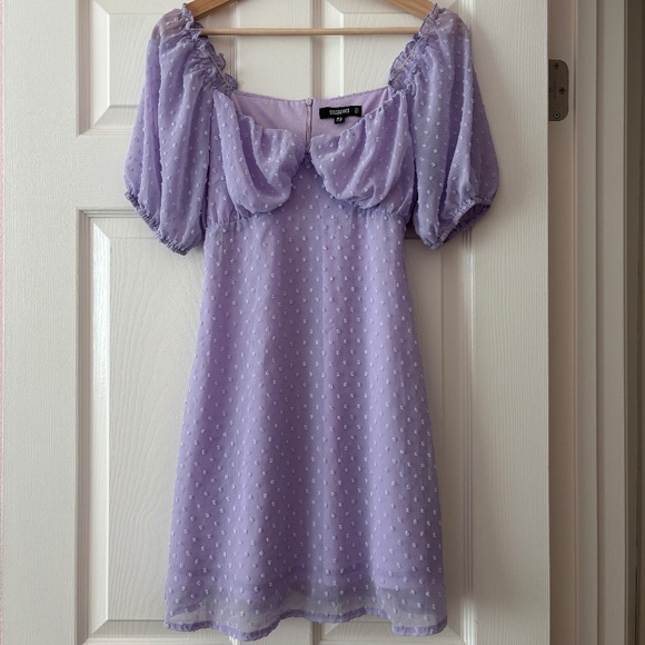 Missguided Dobby Spot Milkmaid Mini Dress - Lilac / Lavender Size 0 - Picture 2 of 10